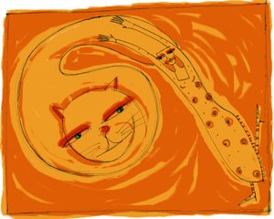 Strega del Tchesal (Chiesale) : sorcière qui se transforme en chat pour espionner les hommes. Illustration de Patrizia La Porta