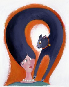 Coiffure de femme qui se transforme en chat - illustration de Patrizia La Porta