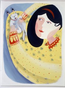 Jeune femme caressant son chat (illustration de Patrizia La Porta) - Patrizia La Porta