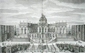 La Grande Grotte et le Jardin de la Fontaine au Palais et Jardins de Plaisir Princier, Berlin, gravé par Johann August Corvinus, publié vers 1711-16