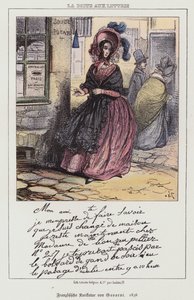 Femme allant poster une lettre, dessin humoristique français - Paul (after) Gavarni