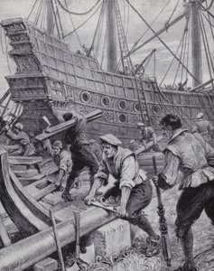 Construction du galion anglais Ark Royal, le navire amiral dans la lutte contre l
