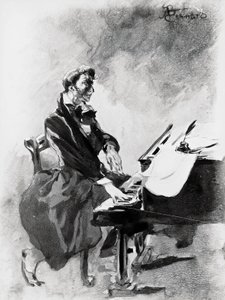Le compositeur et pianiste Frédéric Chopin jouant du piano, par Albert Besnard - Paul Albert Besnard