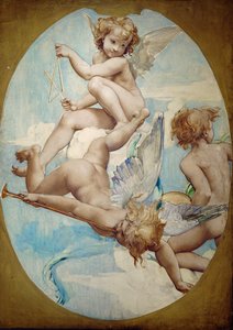 Les panneaux ovales du Grand Foyer montrent des putti avec des instruments de musique : trompette, triangle et cymbales ... - Paul Baudry