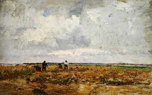Paysage de Dachau avec des fermiers et des femmes travaillant la terre