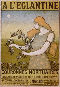 Style de vie. À la rose sauvage, commerce de couronnes funéraires, fleuriste. Affiche par Paul Berthon, France, vers 1900 - Paul Berthon