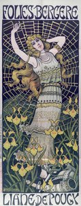 Affiche publicitaire pour Liane de Pougy aux Folies-Bergère, Paris, fin du 19e siècle