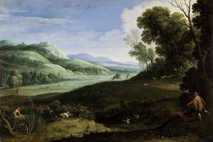 Paysage avec chasseurs, 1619