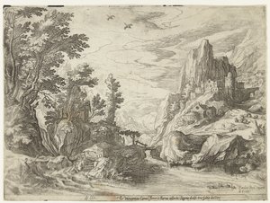 Paysage fluvial en Campanie avec ville sur des rochers - Paul Bril