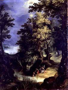 Paysage représentant le baptême du Christ et le sermon du baptême