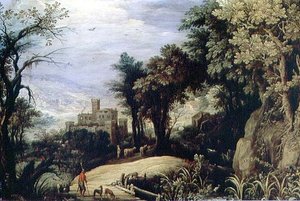 Paysage avec chasseurs