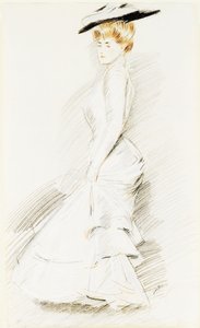 Une dame élégante en robe blanche - Paul Cesar Helleu