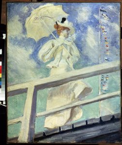 Femme en blanc. Peinture de Paul César Helleu, huile sur toile Impressionnisme. Dim : 82x66cm. Musée Pouchkine, Moscou - Paul Cesar Helleu