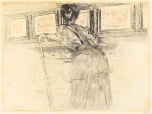 Devant les Watteau au Louvre - Paul Cesar Helleu