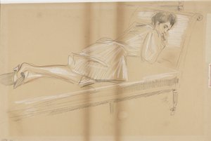 Femme allongée sur un banc de repos - Paul Cesar Helleu