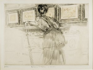 Femme regardant des dessins de Watteau au Louvre, c. 1895 - Paul Cesar Helleu