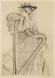 Femme avec une harpe - Paul Cesar Helleu