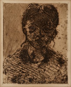 Tête de jeune fille. Gravure par Paul Cézanne (1839-1906). - Paul Cézanne