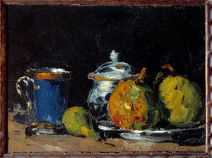 Bol à sucre, tasse bleue et poires - Paul Cézanne