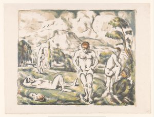 Hommes se baignant dans un paysage de collines (Les Grands Baigneurs) - Paul Cézanne