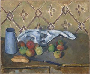 Fruits, serviette et pot à lait