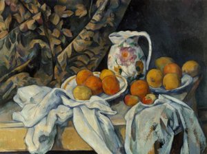 Nature morte avec rideau et pichet fleuri - Paul Cézanne