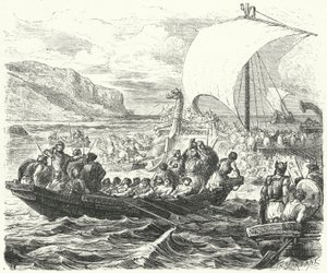 Navires phéniciens débarquant sur une côte - Paul Dominique Philippoteaux