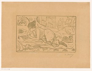 Femme lisant allongée sur un lit -  (signed by artist) Paul Élie Ranson