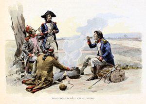 Louis Charles Antoine Desaix de Veygoux (1768-1800) mange la soupe avec ses hommes - Illustration par Emile Boutigny (1853-1929) Dans « Hoche-Marceau-Desaix » par Théodore Cahu (1854-1928) - Collection privée