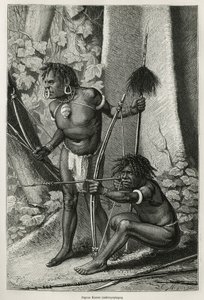 Portraits de deux papous Karons, anthropophages. Gravure pour illustrer le voyage en Nouvelle-Guinée par Achille Raffray, chargé d