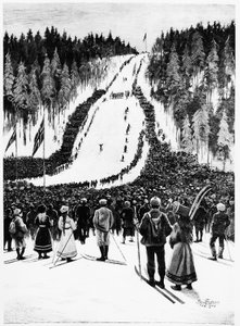Ski: Le derby norvégien, la course de ski - dessin de Paul Fisher, fév. 1900, Bibl. des Arts Déco - Paul Fischer