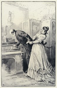 Illustration pour Anna Karénine : Karenine prend possession des lettres de sa femme (lithographie) - Paul Frenzeny