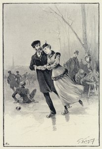 Illustration pour Anna Karénine : Lévine et Kitty sur la glace (lithographie) - Paul Frenzeny