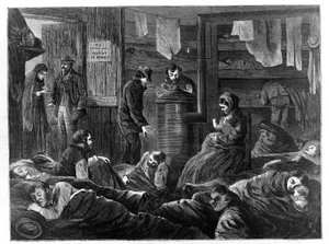 Logements souterrains pour les pauvres, Greenwich Street, New York, de Harpers Weekly, pub. 1869 - Paul Frenzeny