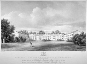 Vue des maisons de retraite des marchands tailleurs sur Lee High Road, Lewisham, Londres, 1826 - Paul Gauci