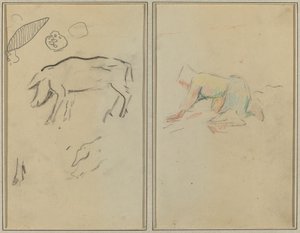 Un Cochon ; Paysan Breton à Genoux (verso) - Paul Gauguin
