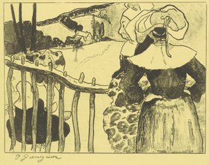 Bretonische Frauen neben einem Zaun - Paul Gauguin