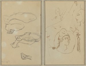 Cinq moutons; Quatre études de tête [verso] - Paul Gauguin