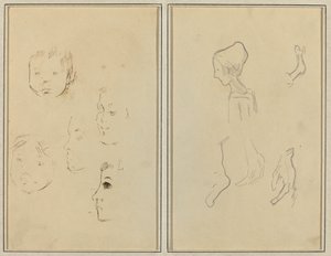 Cinq études de têtes ; Un garçon de profil avec des études de mains et de pieds (verso) - Paul Gauguin