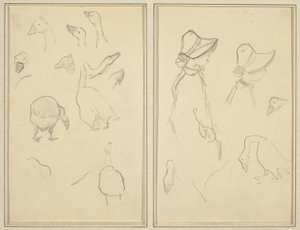 Oies; Filles en bonnets, oies [recto] - Paul Gauguin