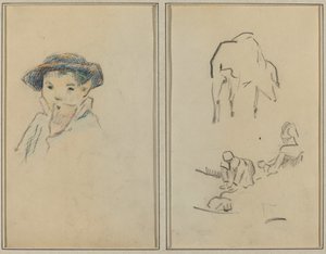 Petit garçon breton; Un cochon et une blanchisseuse [recto] - Paul Gauguin