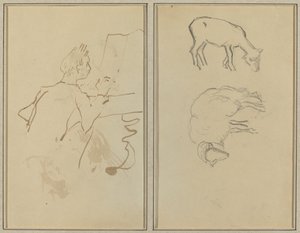 Homme jouant du piano; Deux moutons (verso) - Paul Gauguin