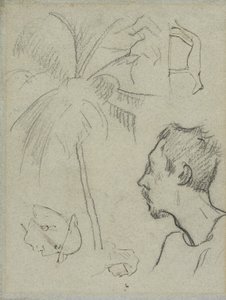 Profil de Charles Laval avec palmier et autres croquis - Paul Gauguin