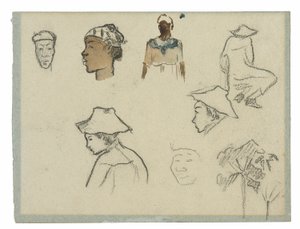 Esquisses de figures et de feuillage (recto); Profil de Charles Laval avec palmier et autres esquisses (verso) - Paul Gauguin
