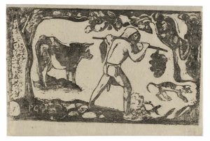 Tahitien portant des bananes, de la suite des dernières gravures sur bois - Paul Gauguin