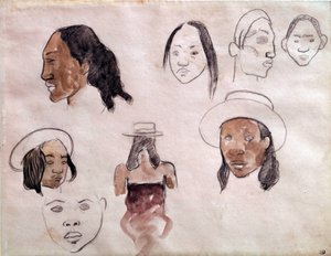 Têtes tahitiennes. Aquarelle de Paul Gauguin (1848-1903) - Paul Gauguin