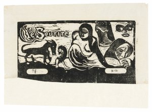 Trois personnes, un masque, un renard et un oiseau, en-tête pour Le sourire - Paul Gauguin