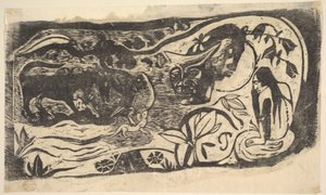 Gravure sur bois avec une tête cornue, 1898-99
