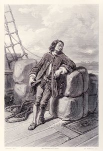 Le capitaine Lemuel Gulliver en mer sur son navire marchand, de l