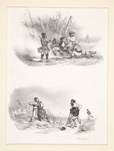 Deux sujets: Cinq chasseurs; Un homme et une femme - Paul Gavarni